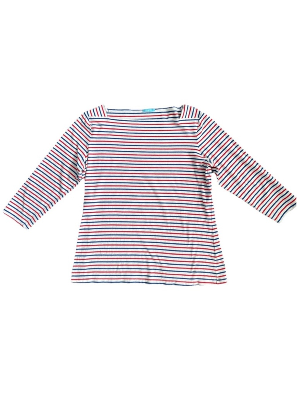 J. McLaughlin Womens Medium Red/Blue Stripe 3/4 Sleeve Boat Neck Blouse